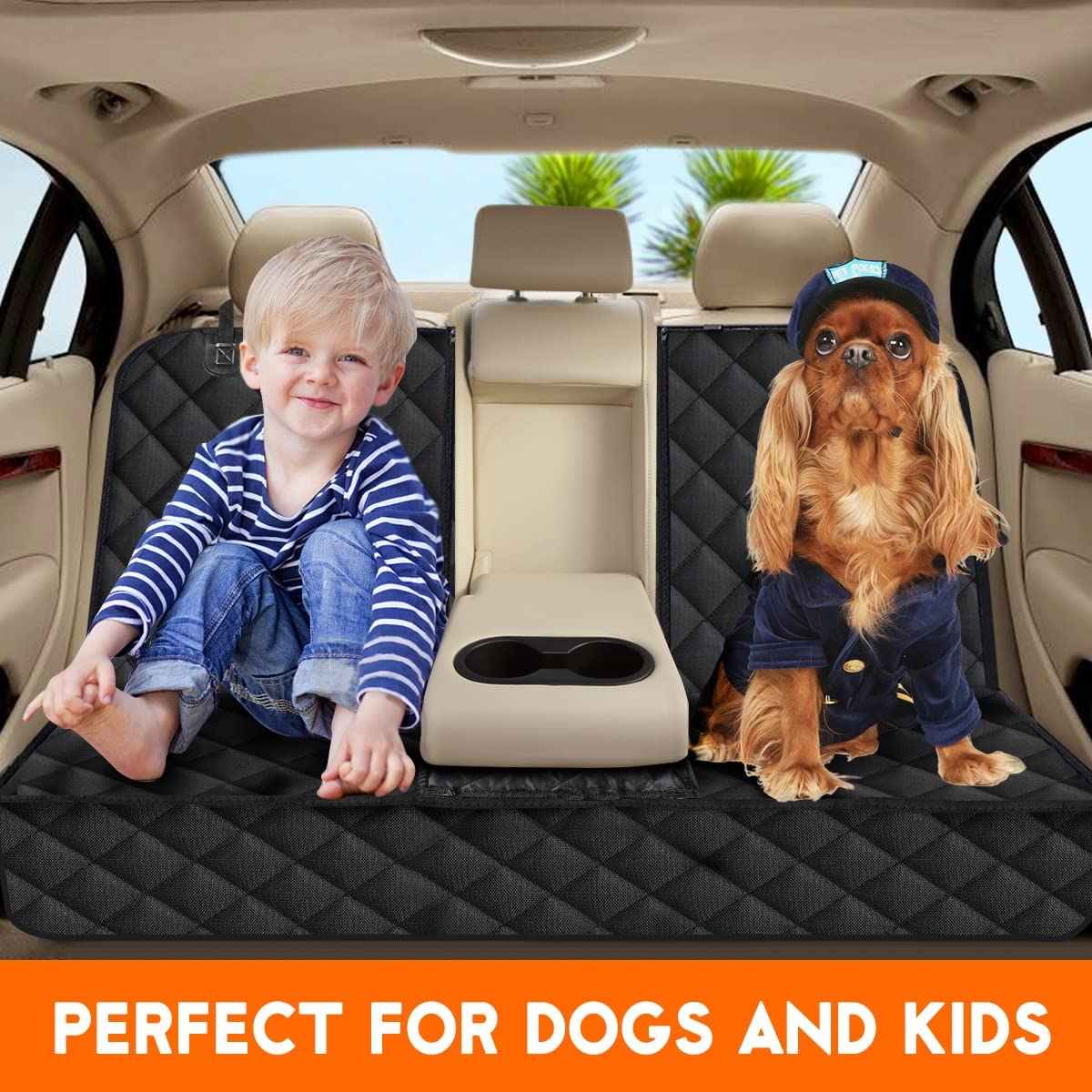 Dog Car Seat Cover, Back Seat Cover  for Dogs Pet Car Seat Protector Waterproof Bench Car Seat Cover, Non-Slip Reat Seat Cover Fits Middle Armrest for Most Cars Trucks Suvs - Black