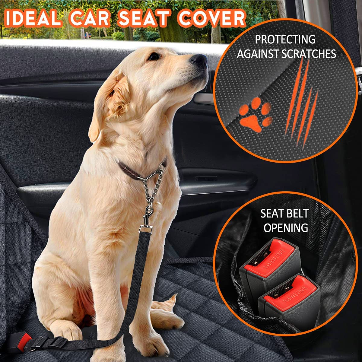 Dog Car Seat Cover, Back Seat Cover  for Dogs Pet Car Seat Protector Waterproof Bench Car Seat Cover, Non-Slip Reat Seat Cover Fits Middle Armrest for Most Cars Trucks Suvs - Black